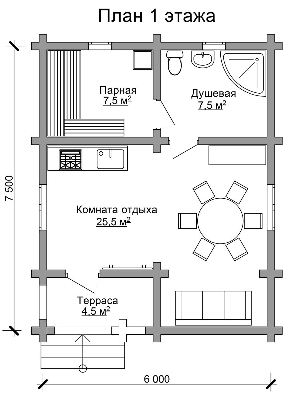 План бани с комнатой